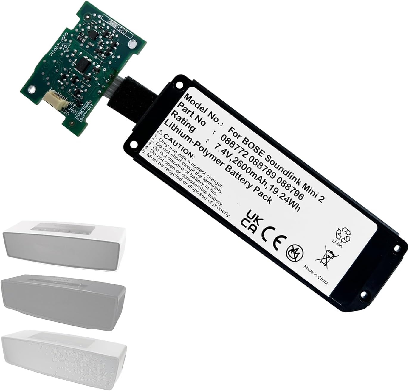 7.4V Battery for Bose Soundlink Mini 2, Soundlink Mini II Bluetooth Speaker with Circuit Board, Replacement for Bose 088772 088796 088789 Battery, Lithium-Ion Battery