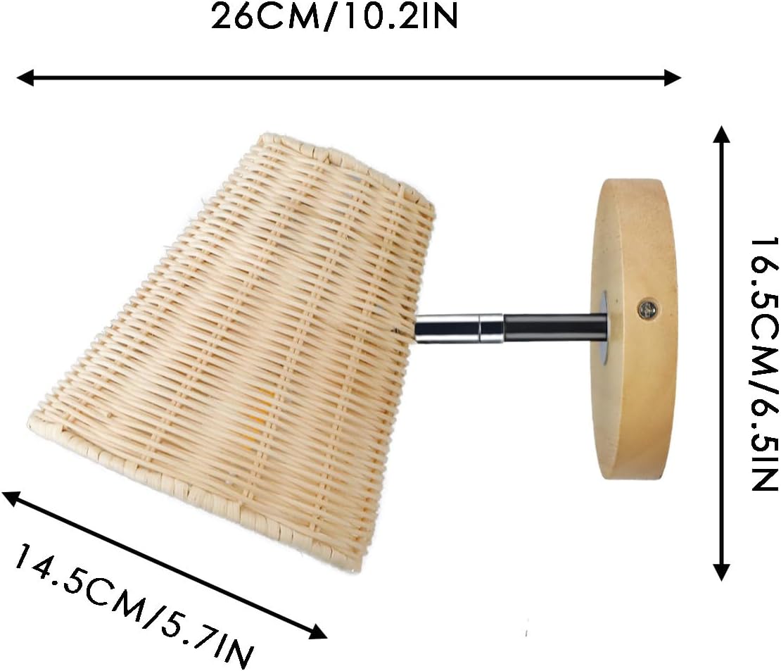 Nordic Light Luxury Woven Bamboo Wall Mounted Light for Bedroom Coastal Boho Rattan Wall Sconce Adjustable Wicker Light Rustic Wall Lamp for Kids Bedside Living Room Hallway Vanity Light