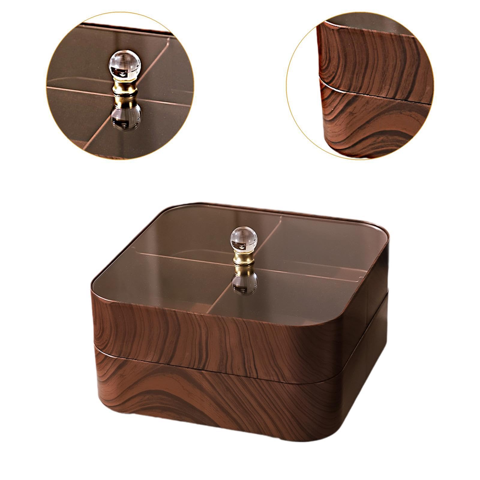 Snack Organizer Elegante Bandeja Organizadora con Tapa Plato Dividido para Frutas Secas Caja Decorativa Imitación Madera Adecuado para, Sin tazones, Individual
