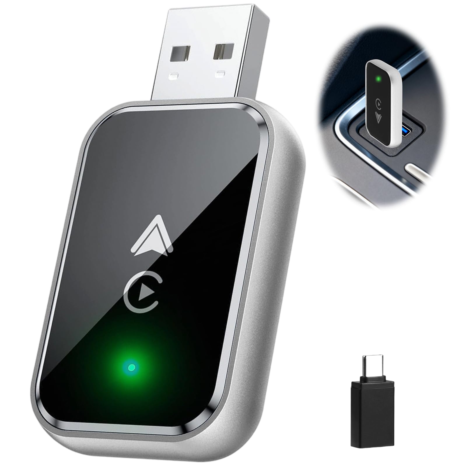 Adaptador CarPlay Inalámbrico 2 en 1, Mini CarPlay Inalámbrico 2 en 1 para Apple CarPlay/Android Auto Plug and Play, Bluetooth y WiFi, Conexión Automática, para iPhone iOS 10+ y Android 11+