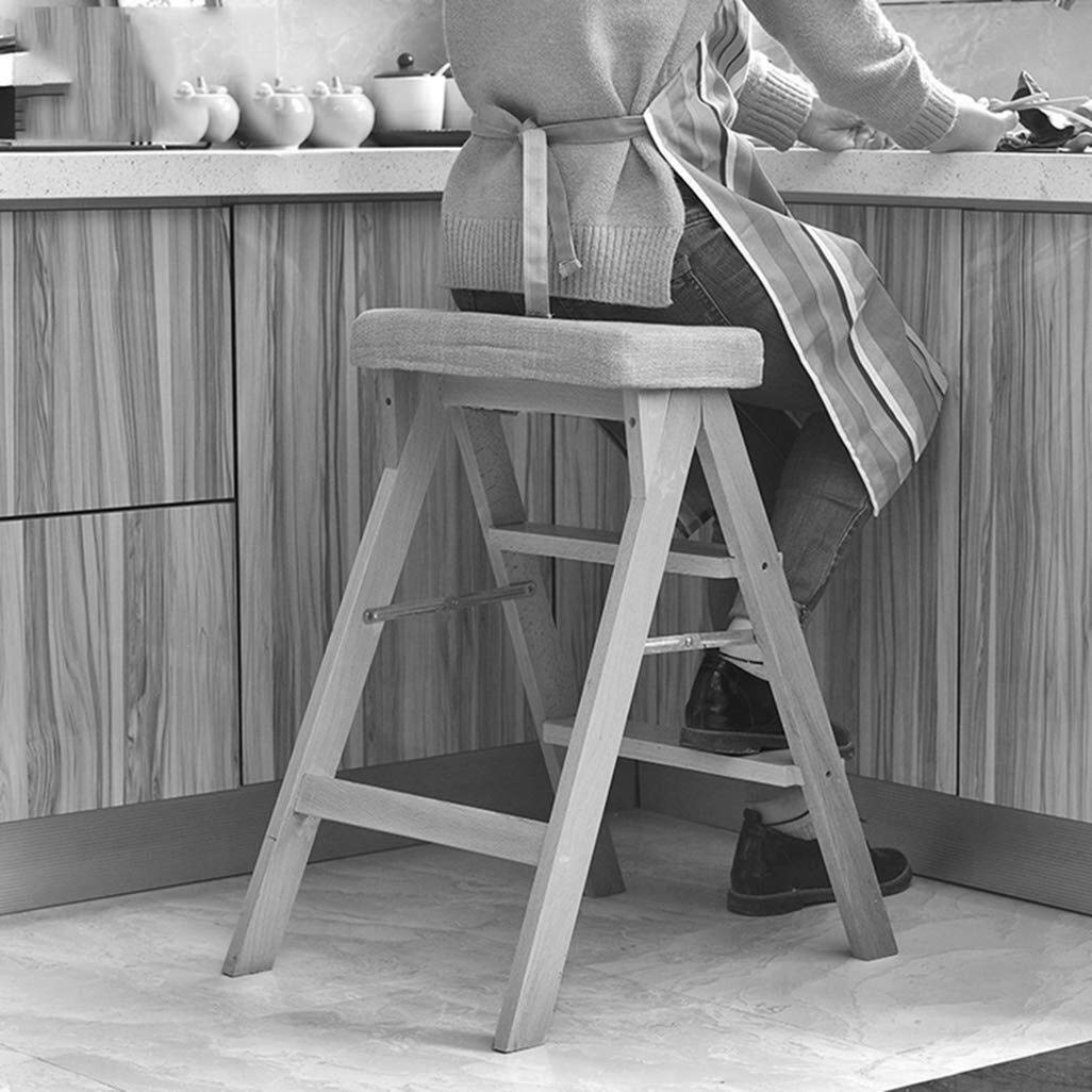 Escalera de Tijera para Escalera de Tijera/Escalera de Tijera 3 peldaños, Asiento de Esponja de Madera, hogar, Silla de Madera Taburete Alto expandido tamaño 65 cm Carga Pesada máx. 120 kg