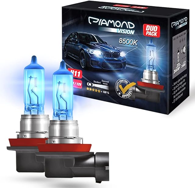 Diamond Vision Xenon Look Effect lampy halogenowe, 2 żarówki H11 12 V 55 W, światło optyczne, Super White 8500 K, światło mijania, światło przeciwmgielne, zimna biel, białe światło, Duobox PGJ19-2