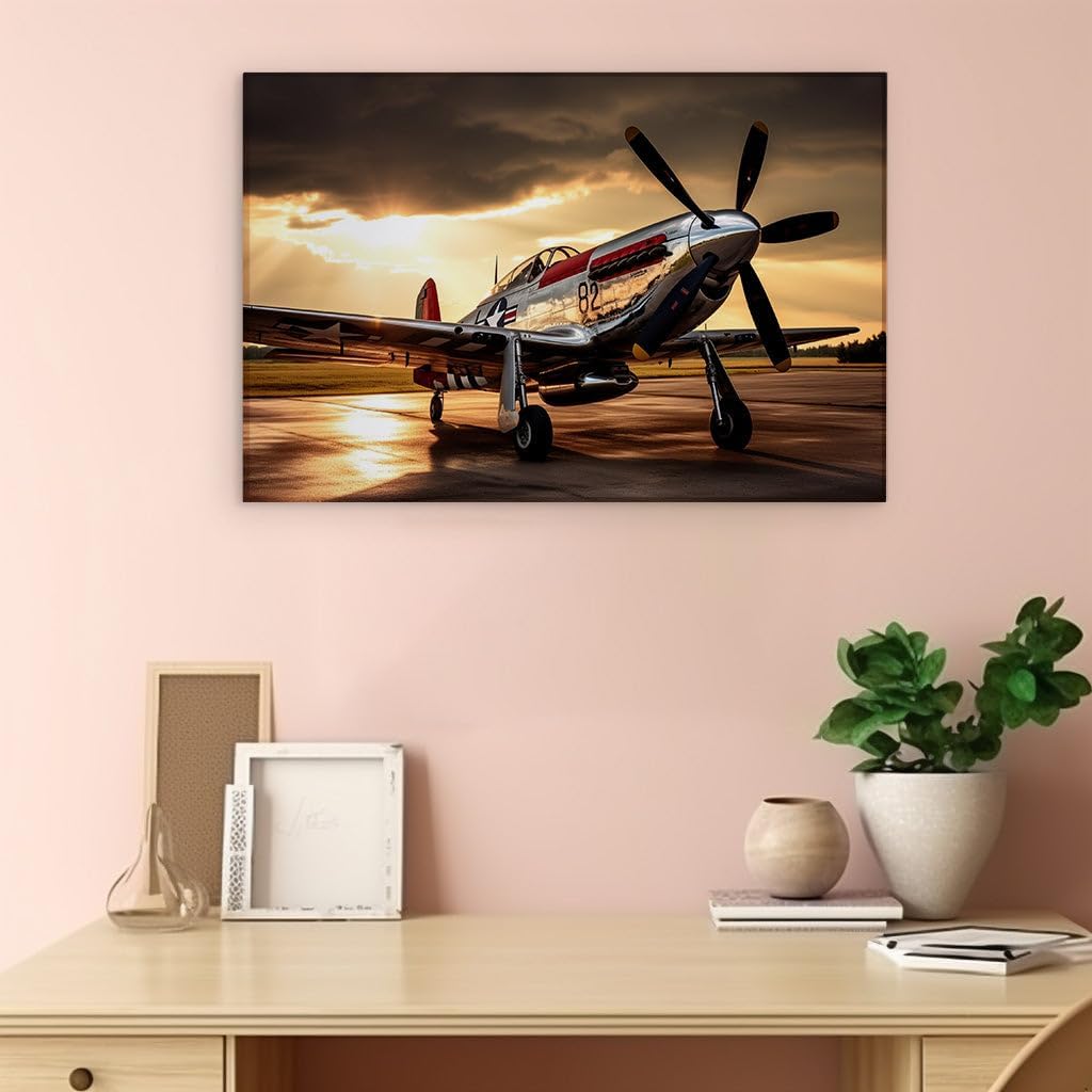 Canvas for Living room. Golden Era Flight 82: Ready for Takeoff into Nostalgic Skies, 27 x 18 inch Canvas Wall Art - Photographic Simplicity - Modern Home Decor