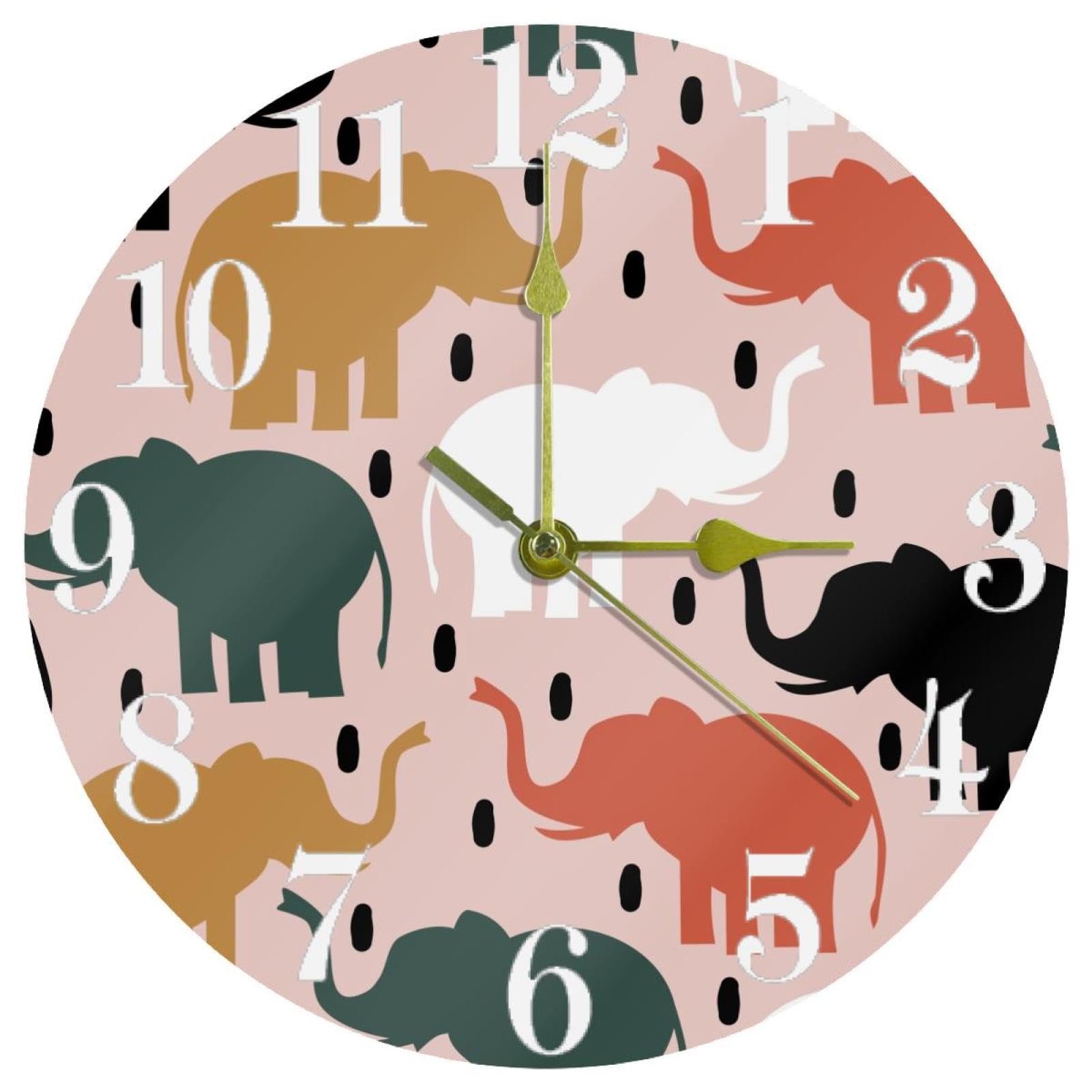 Horloge murale éléphant mécanique quartz silencieuse pour maison et école