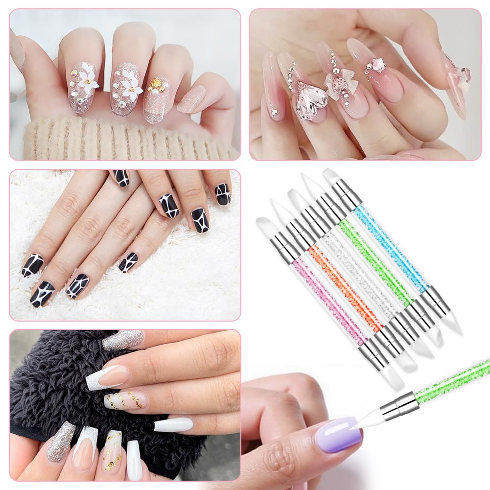 Pennelli in Silicone per Unghie, 5 Pezzi Pennelli in Nail Art con due punte Pennello, Nail Art Sculpture Pen, per intaglio per unghie in gel Strumenti per nail art, per nail art DIY
