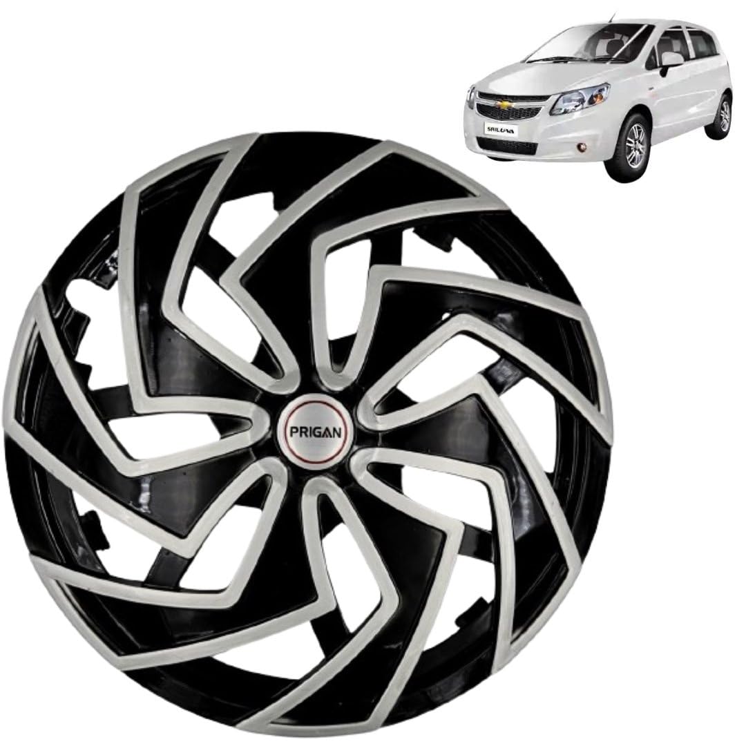 PRIGAN Wheel Cover for Chevrolet SAIL U-VA 14 Inch Black Silver Wheel Cap (Available in 13,14 Inch) (Set of 4 Pcs) (Press Fitting) Model- Spider BS-14