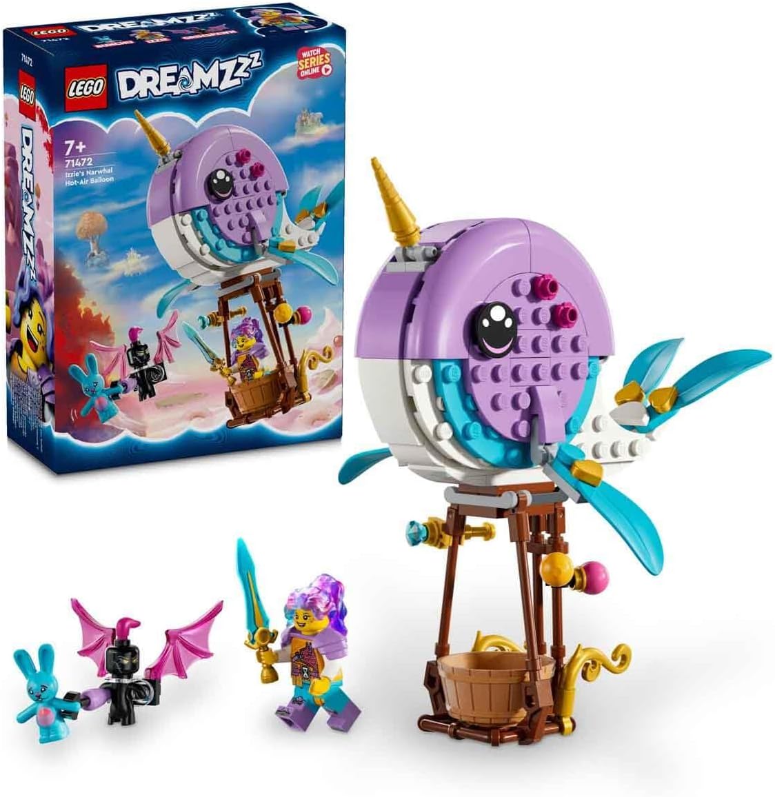 71472 DREAMZzz Izzie's Narwhal Hot-Air Balloon Toy Sea Animal Toy Bunchu Rabbit Rescue GNOME Night Transformable Whale Figurine Gift for Girls and Boys from 7 Years Old