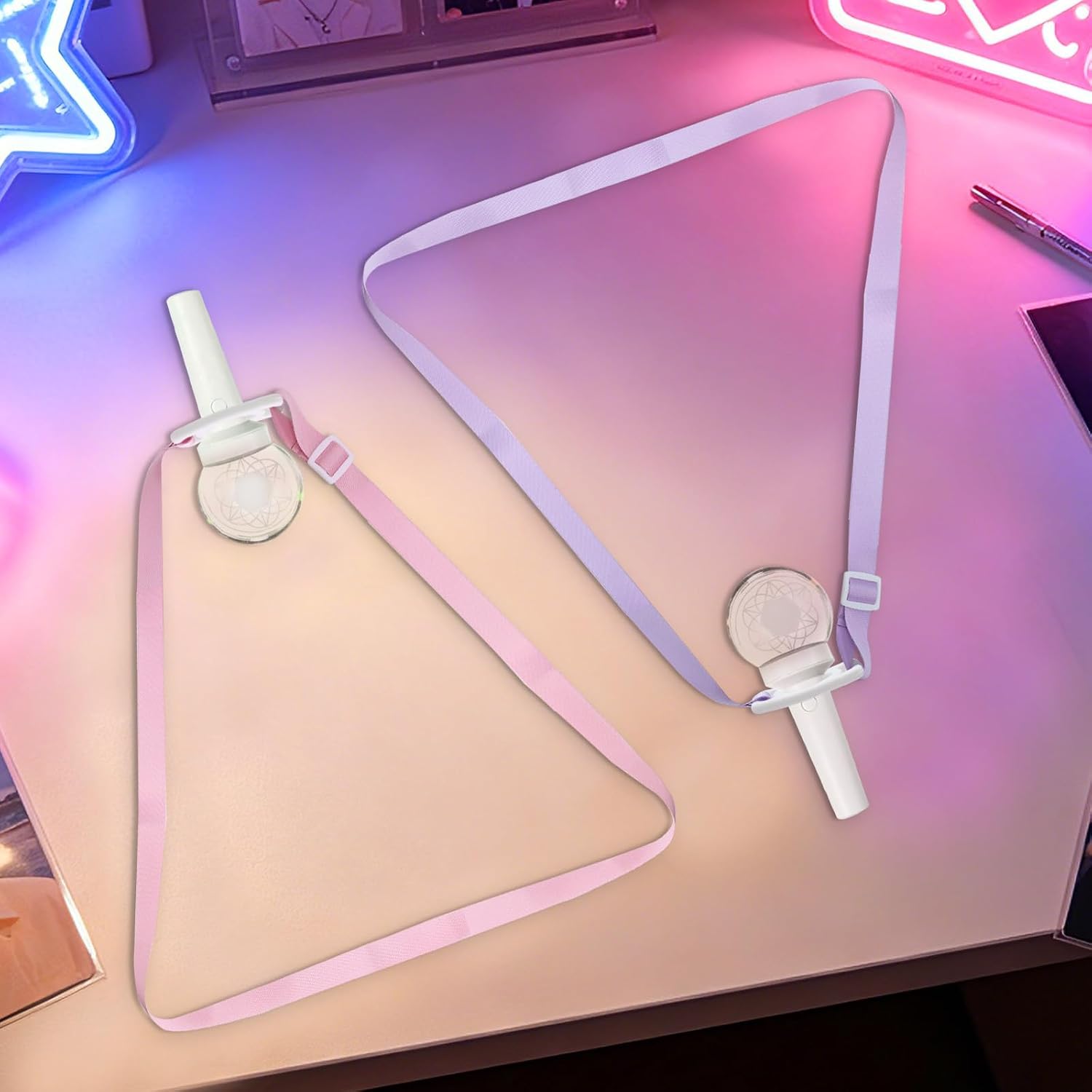 2 PCS Adjustable Lightstick Shoulder Strap, Lightstick Crossbody Strap & Neck Carrying, Lightstick Lanyard for Concerts, Events, Compatible with Most Light Sticks (Pink, Purple)