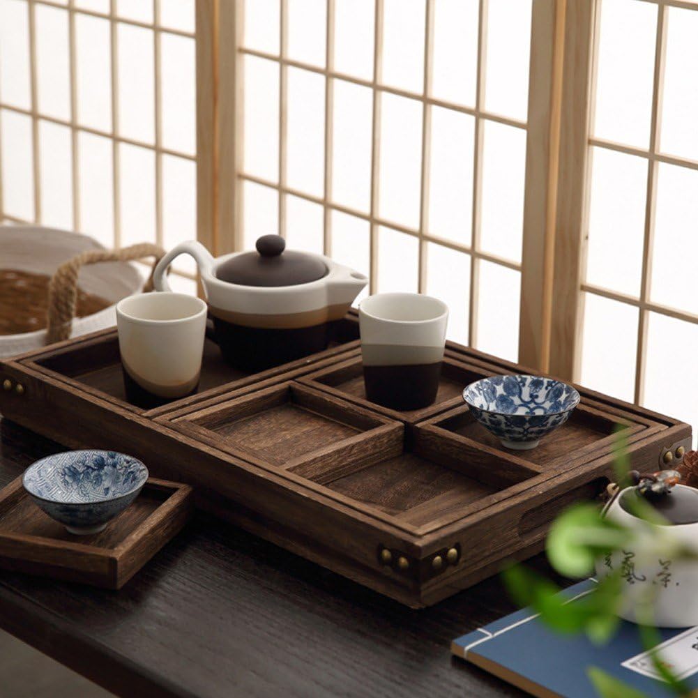 Assiette À Thé en Bois Assiette De Petit Déjeuner Vintage Plateau De Service Rectangulaire Accessoires De Thé Japonais pour Nourriture Thé Boissons Au Café