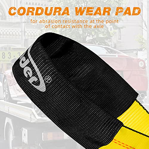 Autofonder Heavy Duty Adjustable Car Tie Down Kit With Snap Hooks -Break Strength 10,000 Lbs-Working Load 3333 Lbs-Bonus Includes 4 Pack 36" Axle Straps With D-Ring(Yellow) #TOP4