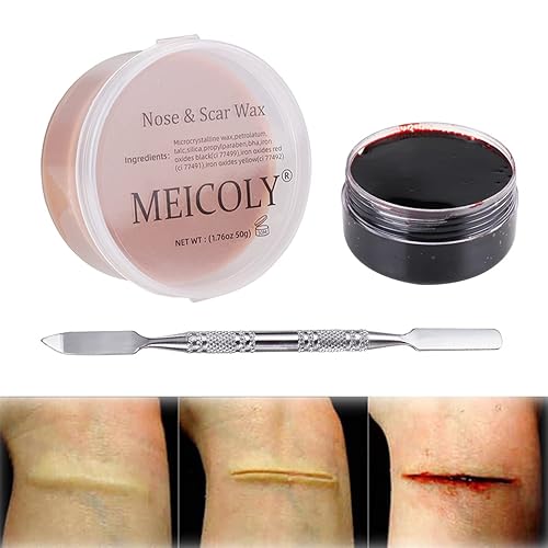 MEICOLY SFX - Kit de cera para cicatrices (1.67 onzas), sangre falsa con efectos especiales, coagulada de sarna, gel de sangre coagulada (1.06