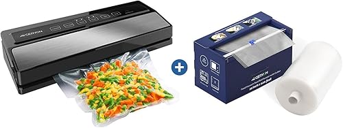 GERYON Máquina selladora al vacío plateada y rollos de sellador al vacío de alimentos de 11x120 pies con cortador