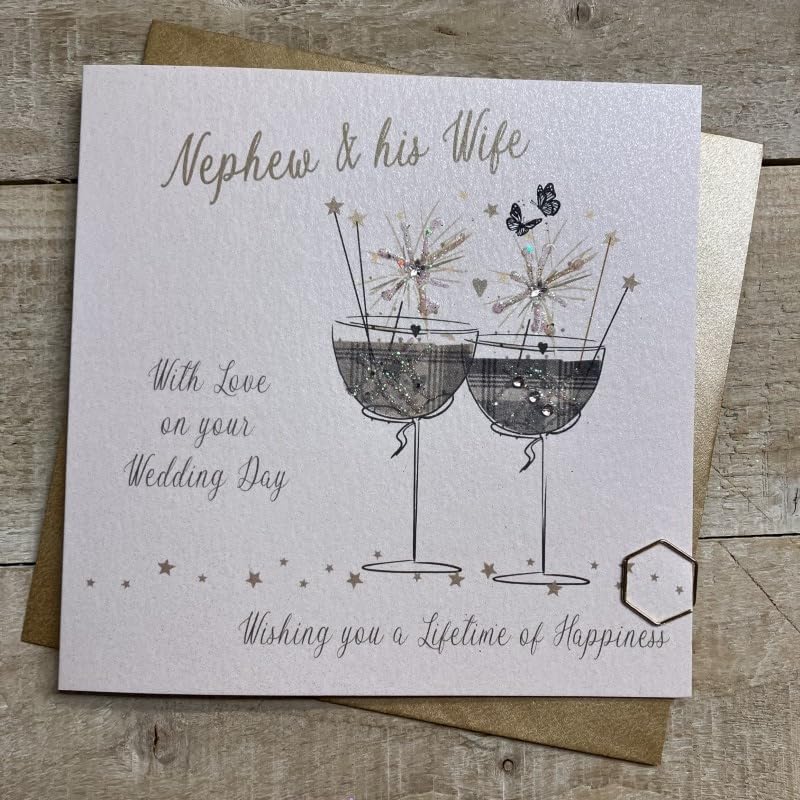 WHITE COTTON CARDS To a Special Nephew & his Wife on your Wedding Day, Handmade Wedding Card, Flutes Design (PD177-NEP)