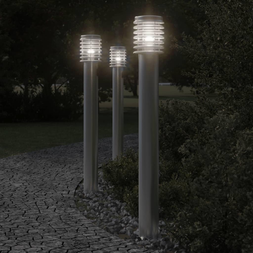 Lampe de chemin exterieur IP44 borne en acier inoxydable argentee pour allee et cour