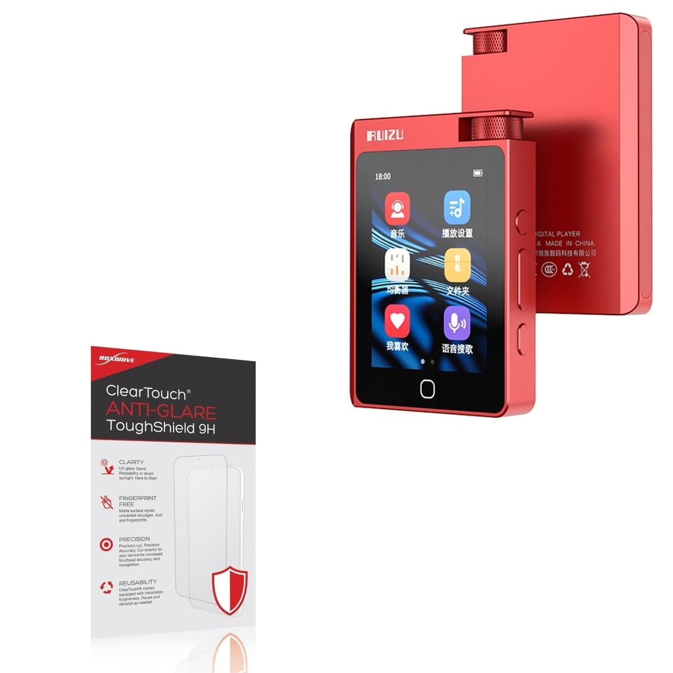 BoxWave Screen Protector Compatible With RUIZU A55 Bluetooth MP3 Player - ClearTouch Anti-Glare ToughShield 9H (2-Pack), Anti-Glare 9H Tough Flexible Film Screen Protector