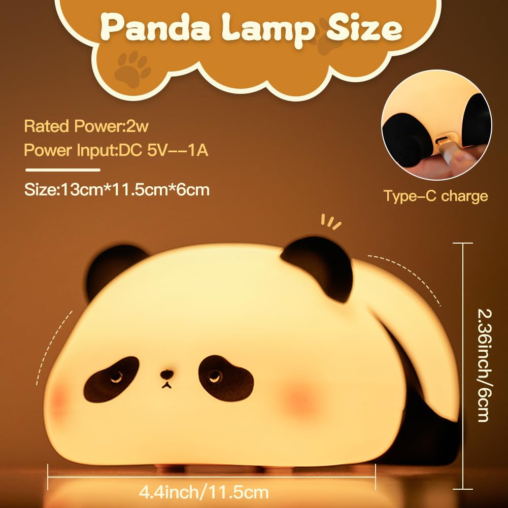 URAQT Luz Nocturna Infantil, Panda Luz Nocturna Infantil de Silicona, 3 Niveles Brillo Ajustable y 30Minutos Temporizador, USB Recargable LED Lámpara Nocturna Regalo para Niños y Bebés (Panda Papa)