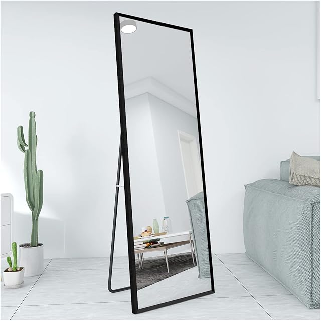 Beauty4U Full Length Mirror 140x50cm Free Standing, Hanging or Leaning, Large Floor Mirror with Black Aluminum Alloy Frame for Living Room or Bedroom