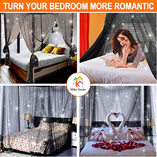 Mesh Bed Canopy Black Canopy Bed Frame Queen Canopy Bed Tents For Girls Canopy Poles For Toddler Bed, King Twin Full Size Canopy Bed For Adults Bedroom Kids Room Camping Lights Screen Netting Curtains #TOP3