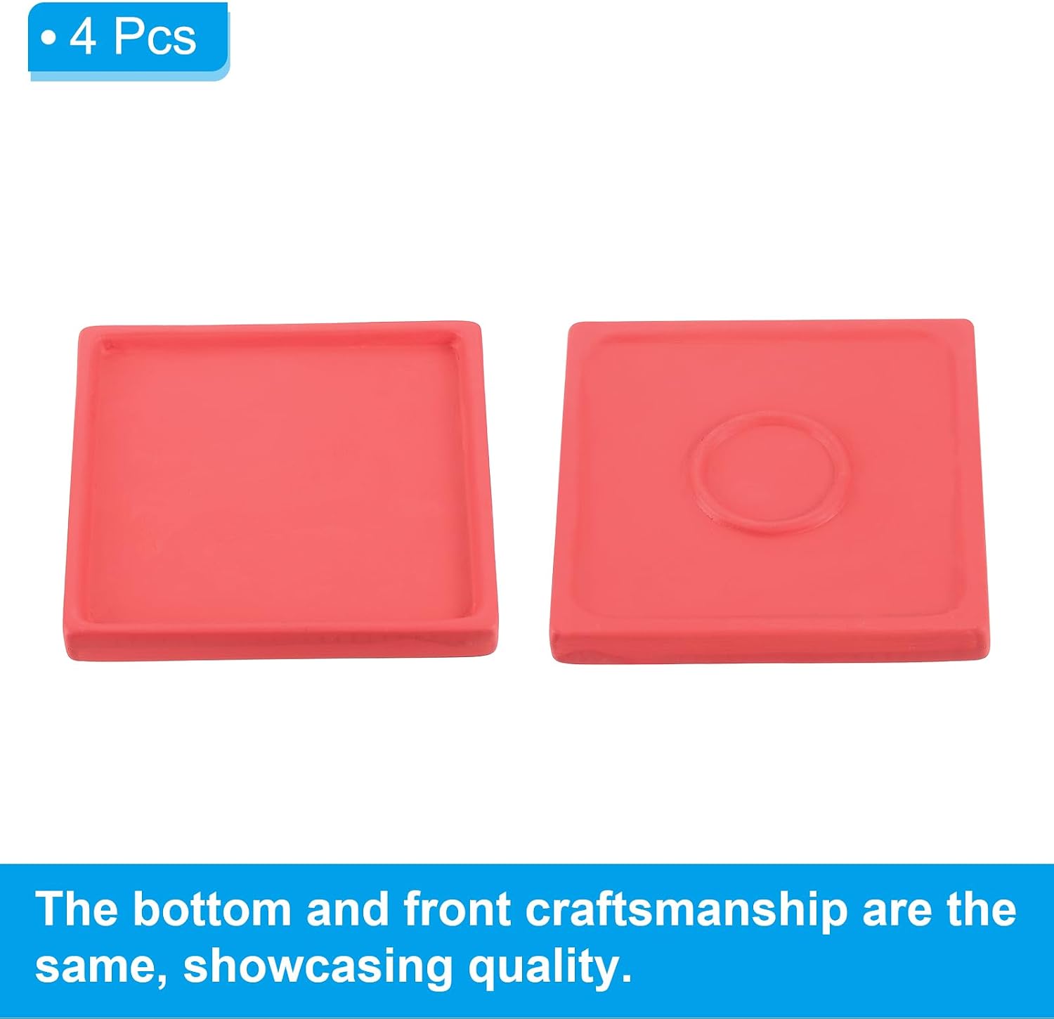 PATIKIL 5 Inch Plant Pot Saucers, 4 Pack Ceramic Square Plant Saucer Tray Flower Planter Drip Tray for Indoors Outdoors Patio Balcony, Red