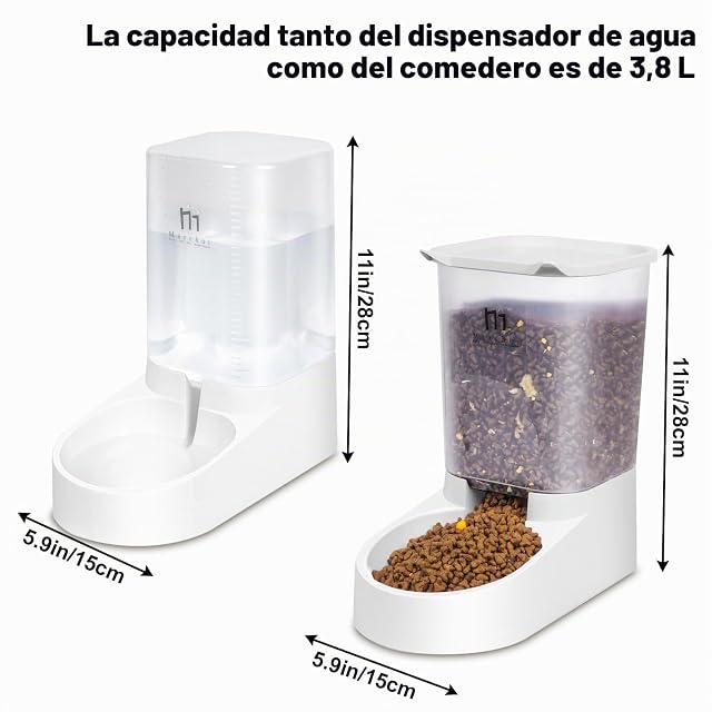 Foto 4 de 7 de Marchul Dispensador para Gatos y Perros, Comida y Agua, Pack 2 Unidades, Comederos Automáticos, 3.8 L c/u