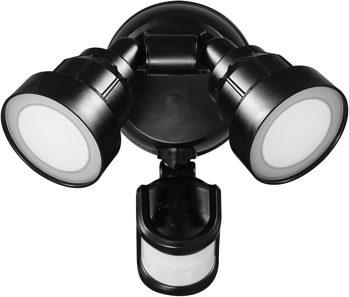Globe Electric 180-Degree 15W Twin Head Black 1400 Lumens Hardwired Motion Activated Outdoor Integrated LED Flood Light Security Light, Outdoor, Outside House Lights
