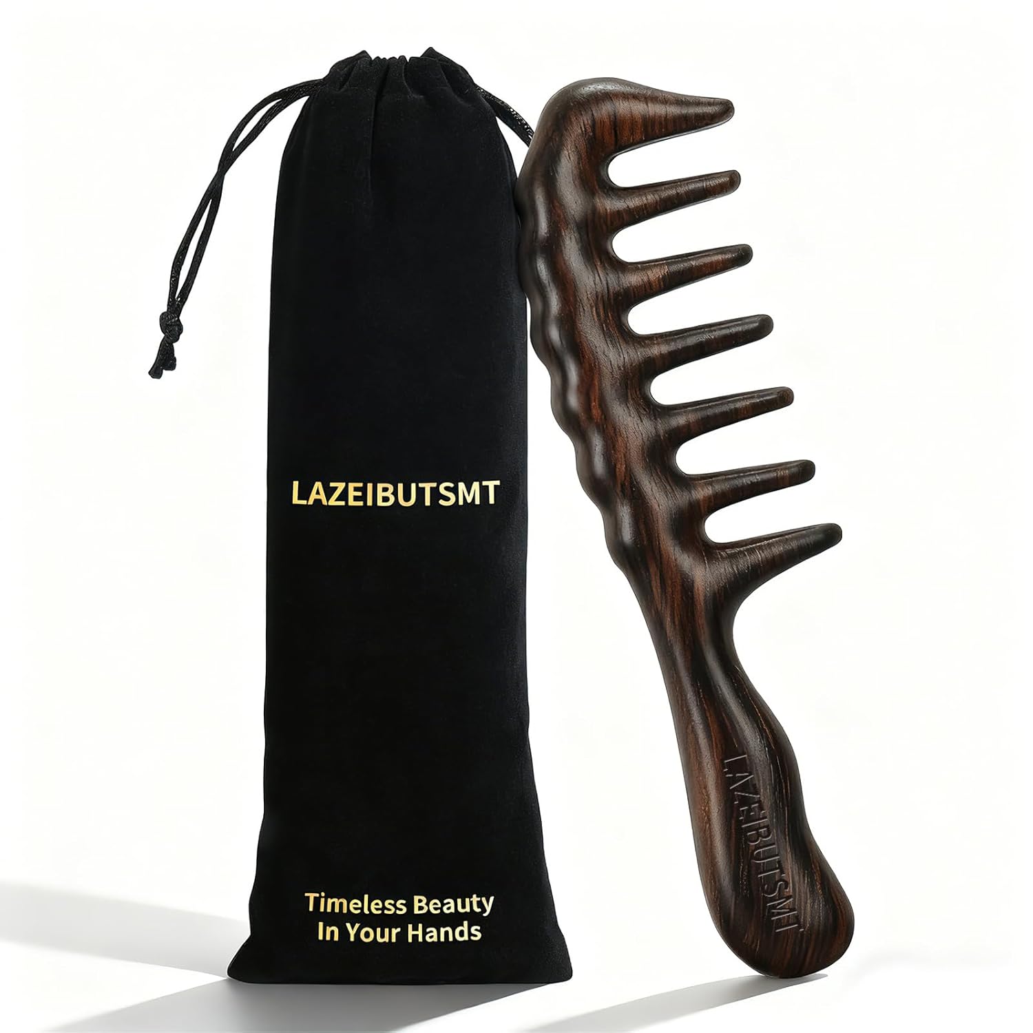 Premium Wooden Wide Tooth Comb | Handmade Scalp Massager Detangler for Curly Thick Hair | Anti-Static Wet Dry Use | Elegant Gift Box for Valentine's Day, Wedding,Executive, Seniors