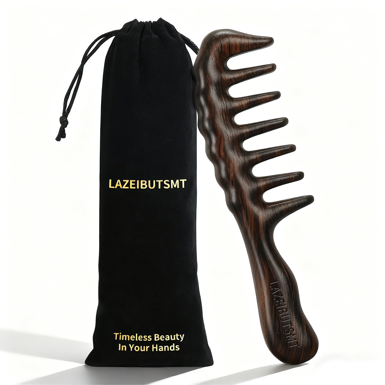 Wide Tooth Comb Premium Ebony Wood Scalp Massager Detangler for Curly Thick Hair Anti Static Wooden Comb Wet Dry Use for Women Men Option 1