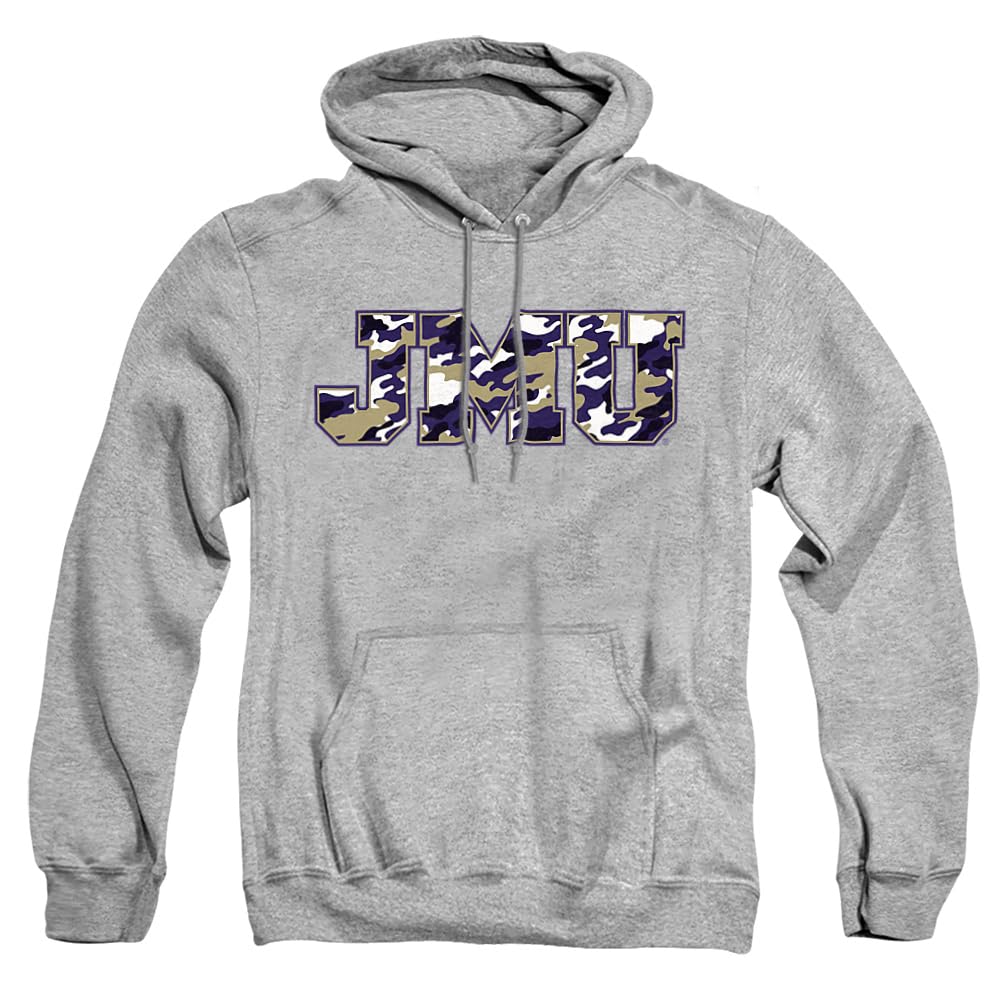 James Madison University JMU Official Camo Unisex Adult Pull-Over Hoodie,Athletic Heather, Large