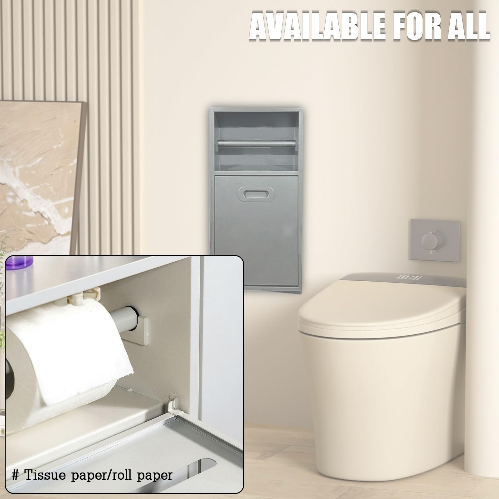 Niche Empotrable Portarrollos Papel Higienico Acero INOX 304 Borde Fino 1mm Resistente al Óxido y Arañazos Accesorios de Baño Moderno Ahorro de Espacio, Plata(Nero,12"/300mm)