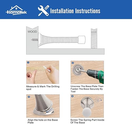 Miniatura 6 de HOMOTEK Paquete de 30 topes de puerta de resorte con parachoques de goma níquel satinado de 3-18 pulgadas, resorte flexible resistente, tope de