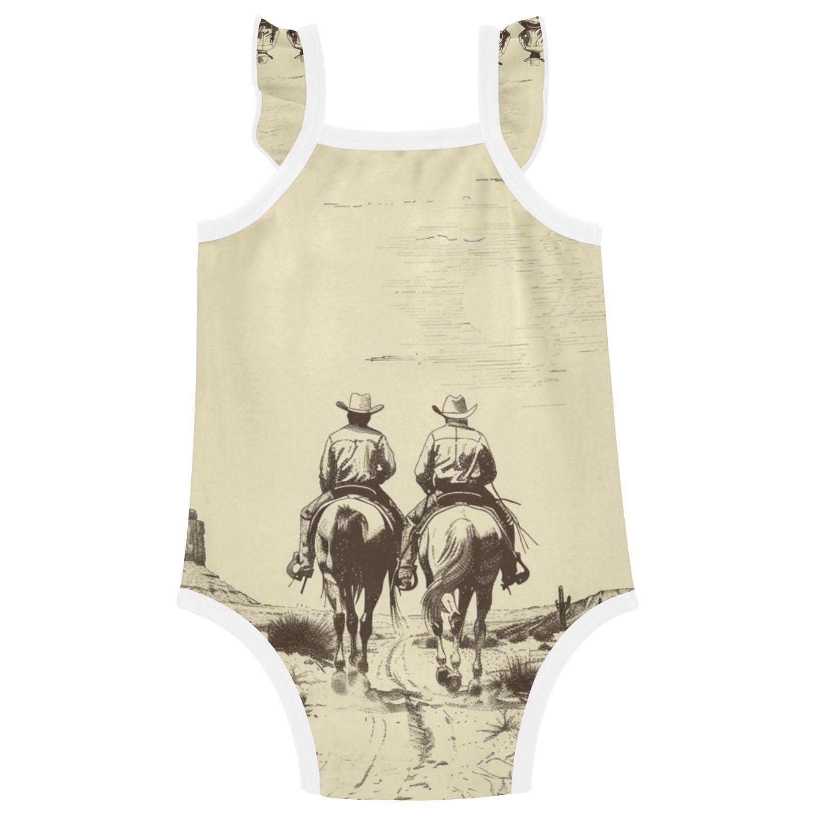 Baby Cotton Infant Bodyshirts Ruffle Sleeve Baby Sleeveless Undershirts 12M Two Cowboys Riding Horses in Desert