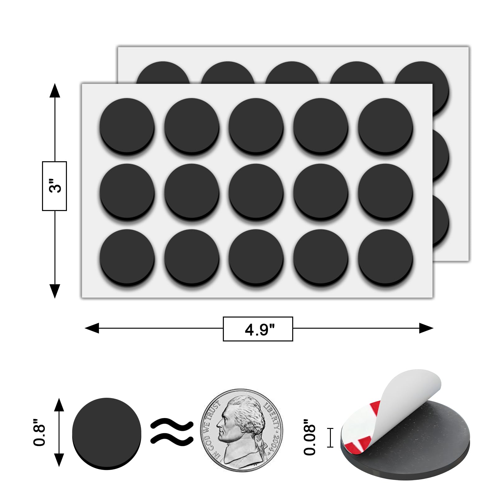Towjug Magneti rotondi con retro adesivo, 30 pezzi 3M forti magneti adesivi (diametro 0,8 cm x 0,2 cm) potenti magneti anisotropici circolari per fai da te, progetti artistici, lavagne bianche e