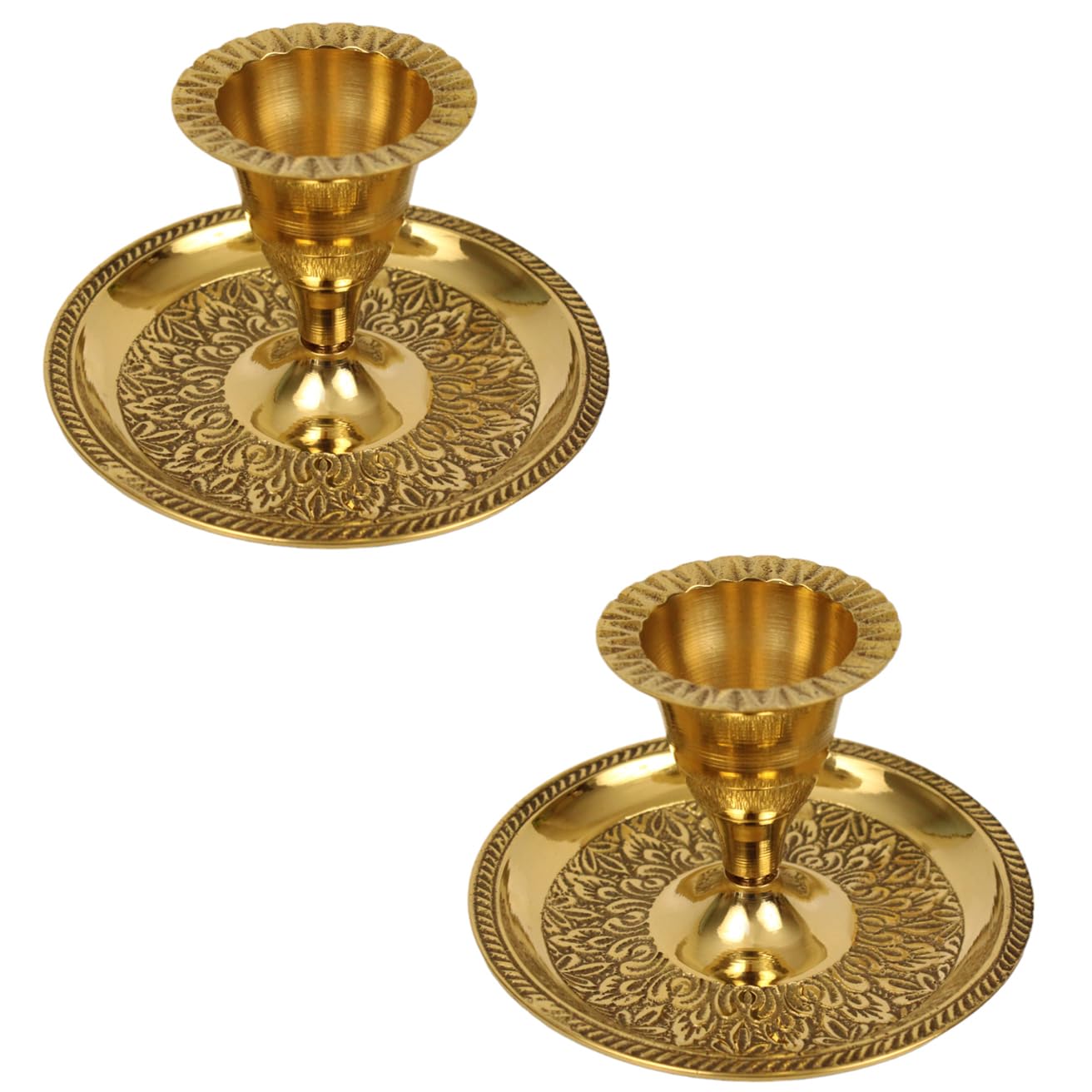 putrika brass candle holder stand antique set diwali | pooja | puja | decorative | home decoration | best return gift for living, bedroom, dining room– round embosed candle holder pack of 2