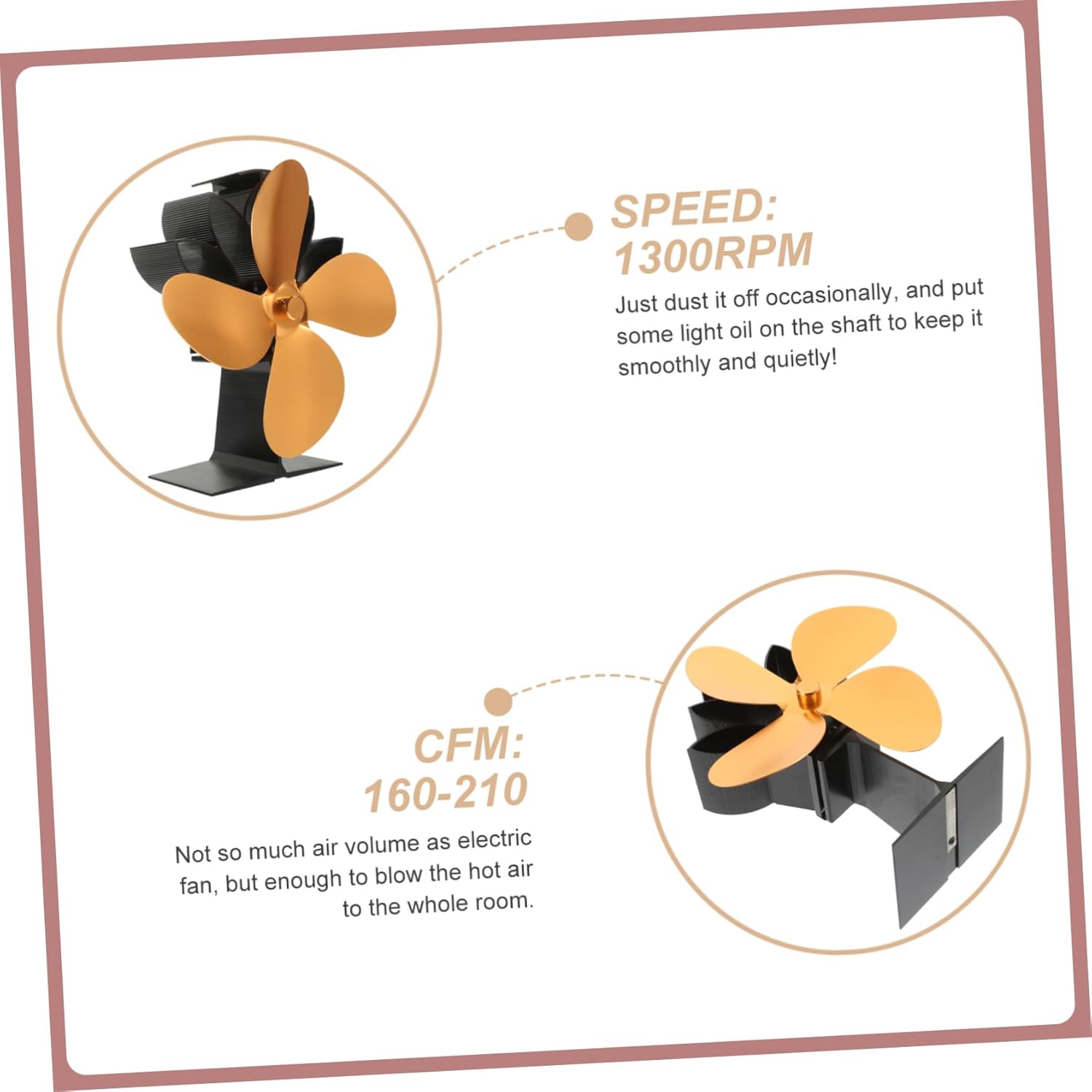 Ciieeo Fireplace Fan Heat Resistant Stove Fan Warm Air Heater No Electricity Needed Quiet Operation Overheat Protection