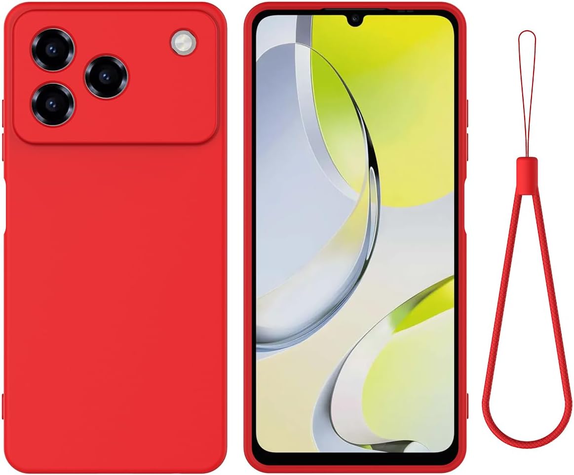 ZORSOME Compatible with ZTE Blade A56 Pro 4G Phone Case W Wrist Band, Thin Slim Liquid Silicone Soft Rubber Gel TPU Full Camera Protection Bumper Pure Color Simple Cover,Red