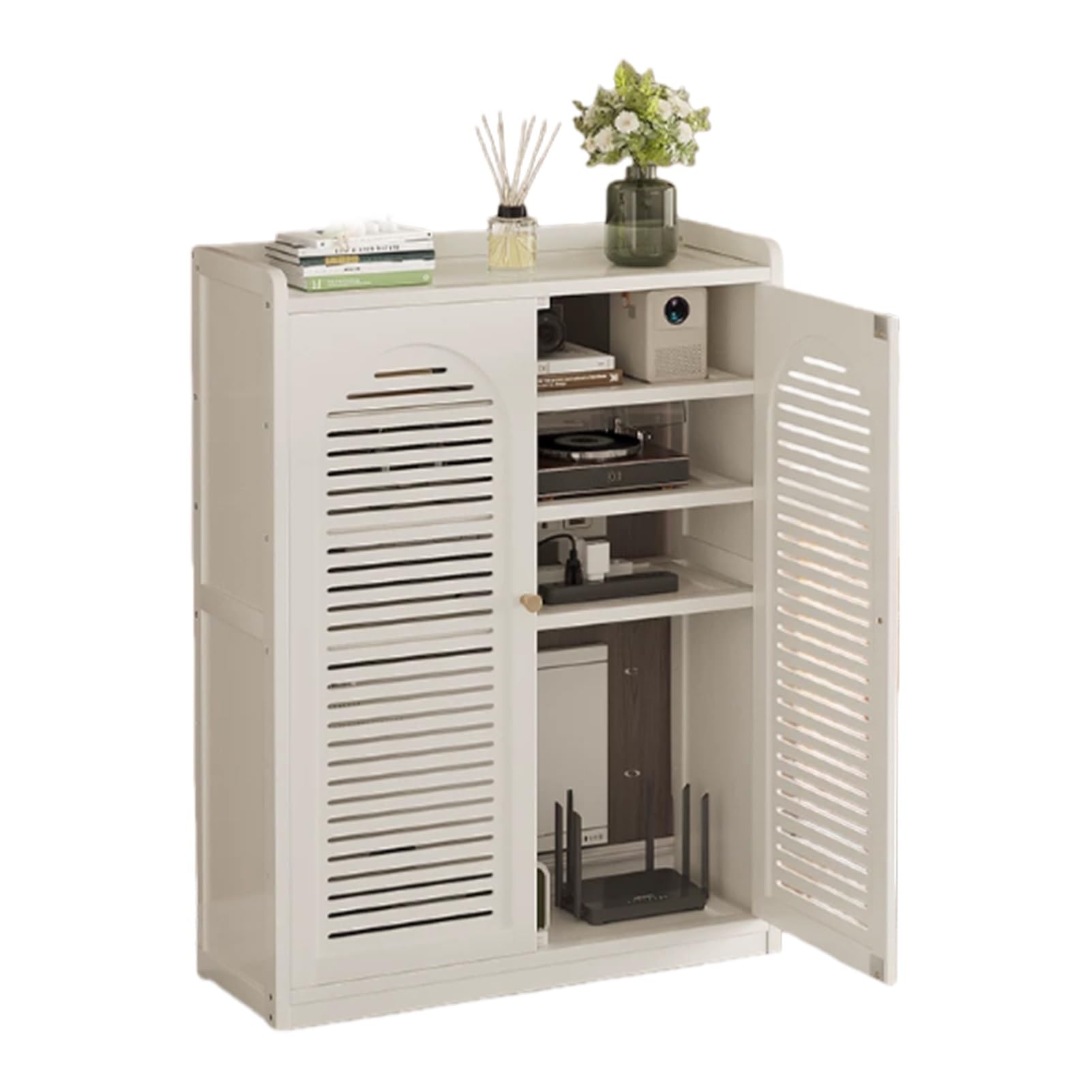 MESCXTY Modern WiFi Router Storage Cabinet, Invisible Multi-Layer Shelves with Ventilation & Cord Management,for Home and Office(White,23x9.8x38in)