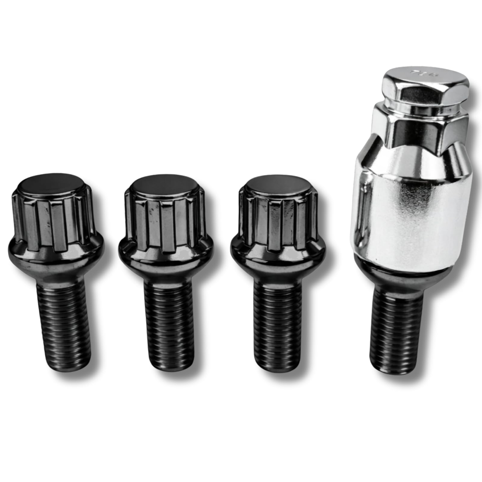 Felgenschloss M12x1,5x23mm Kugelbund R13 kompatibel mit Seat Skoda Smart VW 4x schwarze Felgenschlösser 4er-Set Felgensicherungen Radsicherungen Felgen-Diebstahlschutz Radschrauben Radbolzen Schrauben