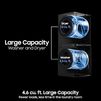 Samsung Bespoke AI Laundry HubTM Large Capacity 4.6 cu. ft. Single Unit Washer with Steam Wash and 7.6 cu. ft. Electric Dryer in White, WH46DBH100EWA3