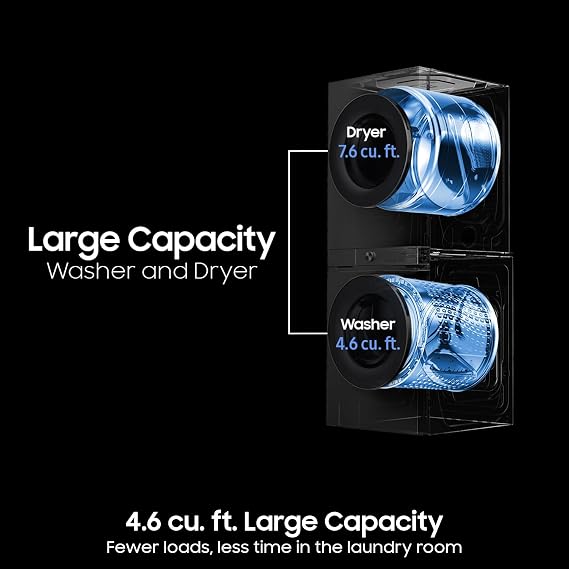 Samsung Bespoke AI Laundry HubTM Large Capacity 4.6 cu. ft. Single Unit Washer with Steam Wash and 7.6 cu. ft. Electric Dryer in White, WH46DBH100EWA3