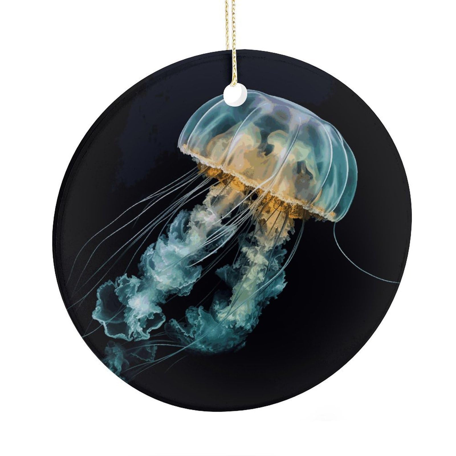 Fekiloot Style Jellyfish2 Christmas Ornaments 2.9 Inch Round Ceramic Ornament Keepsake Thank You Gifts For Office, Room, Home - Holiday Present Ideas