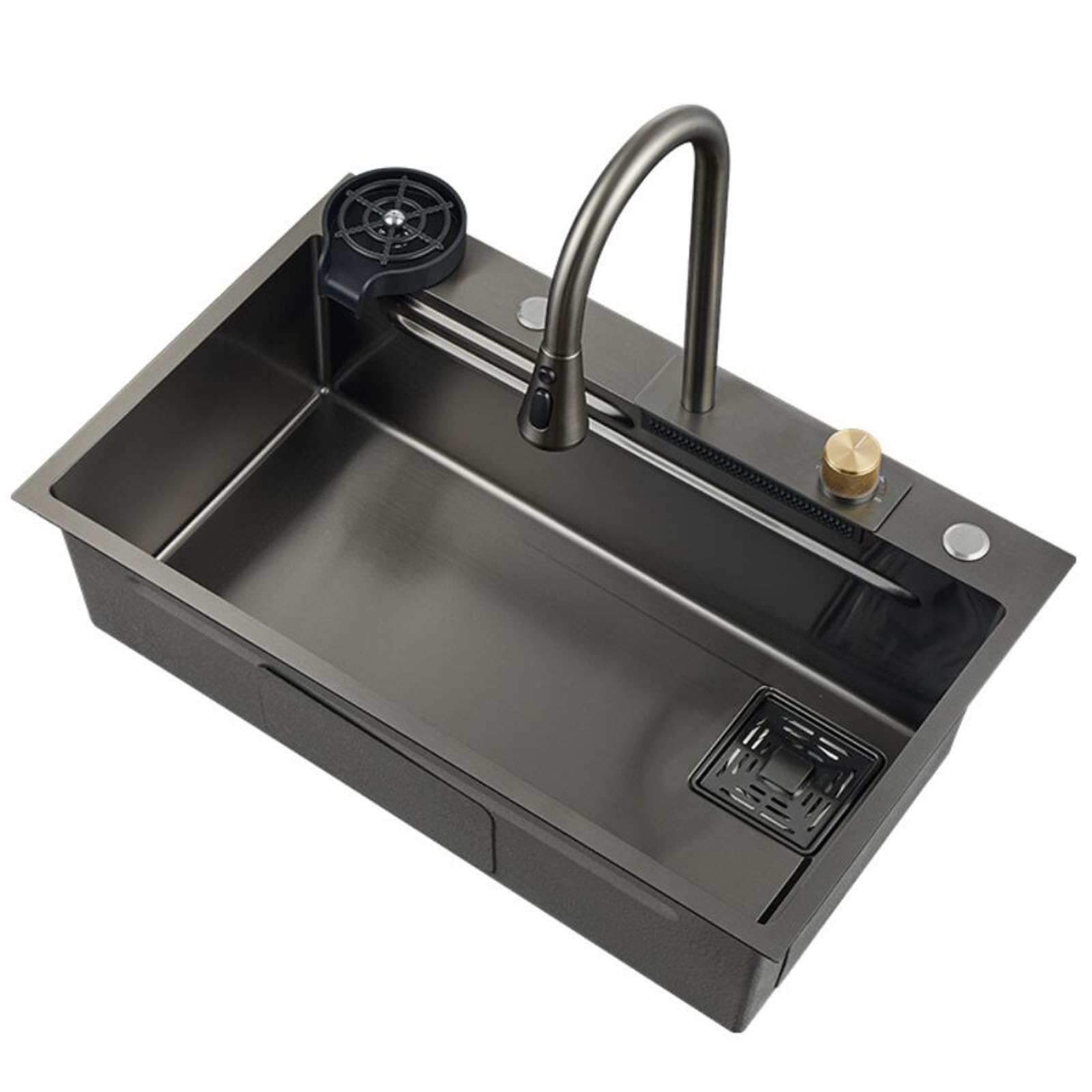 Évier cascade avec robinet extractible multi-jets pour un lavage de vaisselle ultra fluide