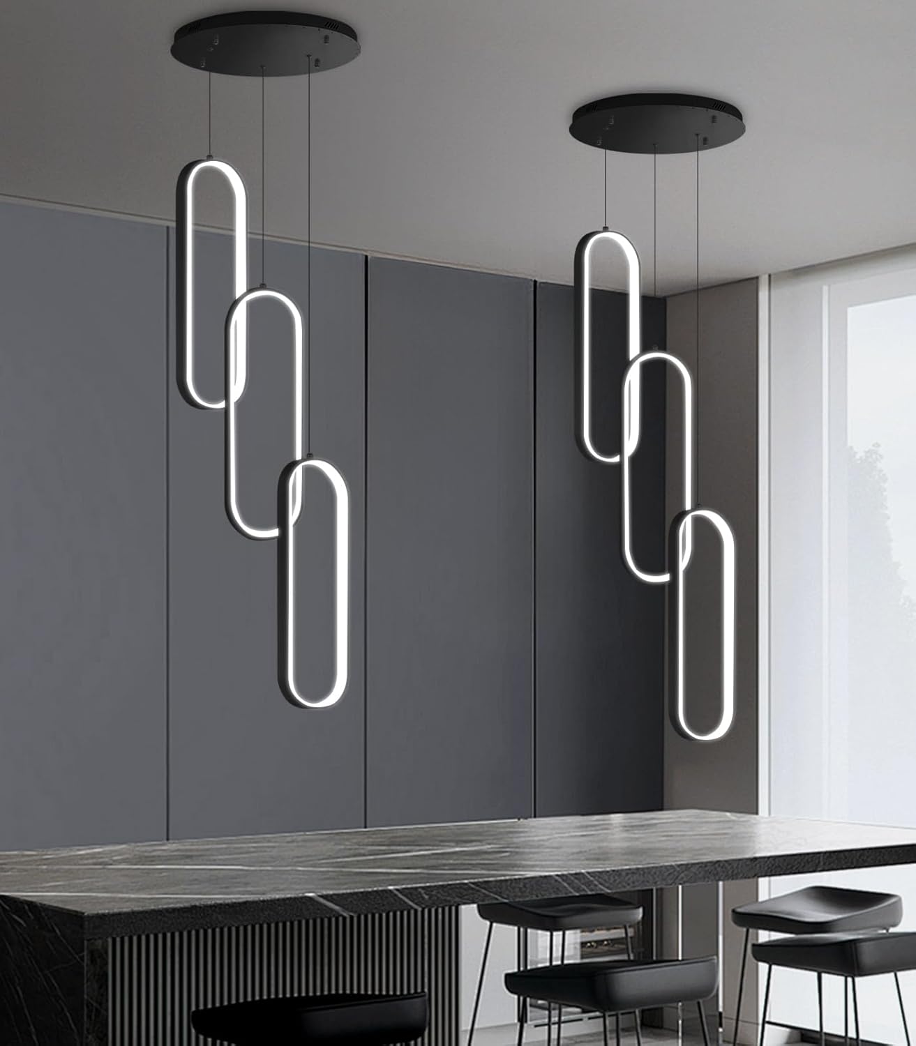 Modern Ring Chandelier LED Dimmable Ceiling Light for Kitchen Island Living Room Staircaes Dining Room Black