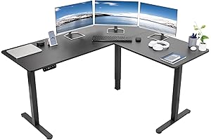 vivo Black Height Adjustable 63” x 55” Electric Corner Stand Up Desk Black Table Top