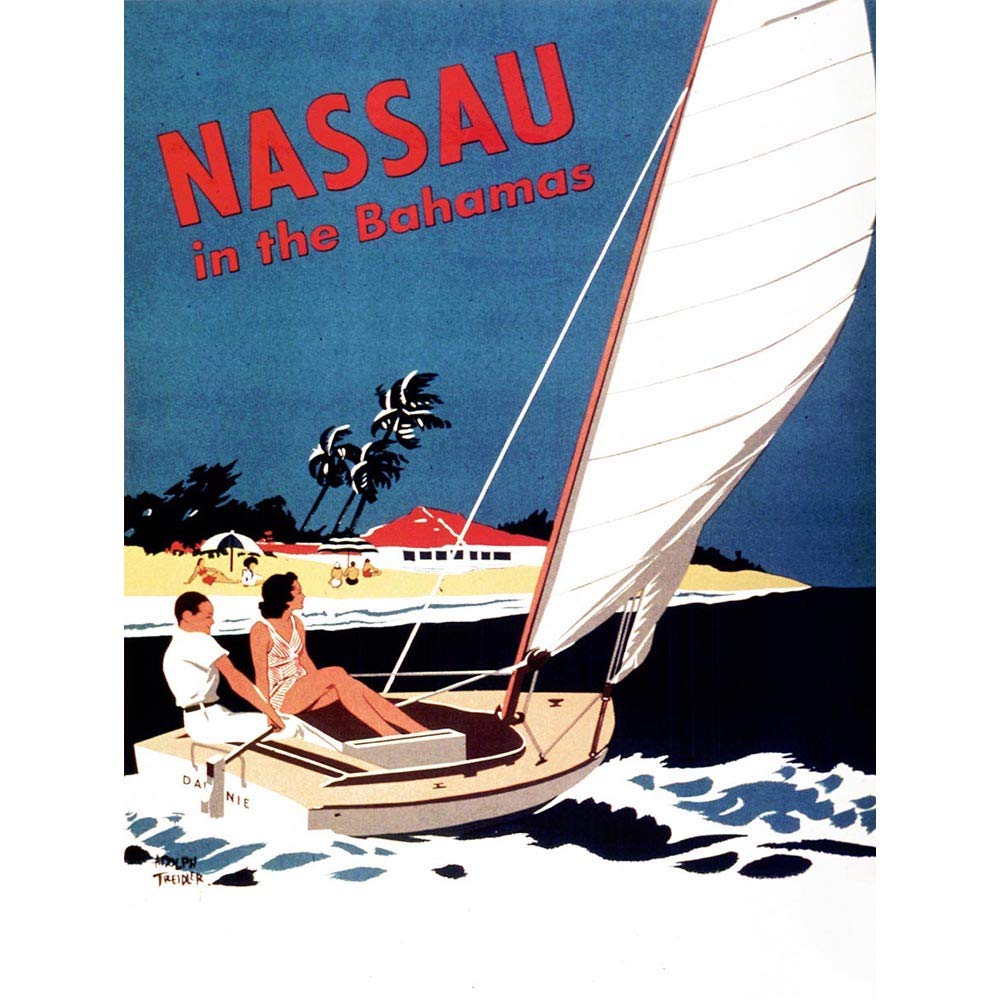 Wee Blue Coo Travel Nassau Bahamas Beach Sea Ocean Yacht Boat Art Print Poster Wall Decor 12X16 Inch