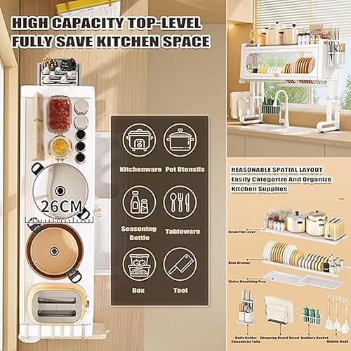 Miniatura 4 de Escurridor de platos sobre el fregadero de altura ajustable, escurridor de platos de acero inoxidable de 3 niveles con soporte para utensilios para