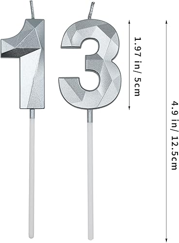 Miniatura 2 de Velas de cumpleaños número 13 y 31 para pastel, velas plateadas con forma de diamante 3D con forma de diamante, decoraciones de cumpleaños,