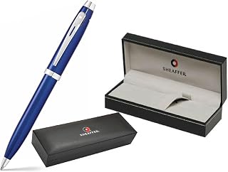 Sheaffer 100 Glossy Blue Lacquer Ballpoint Pen with Polished Chrome Trim | Polished Chrome Trim in Premium Gift Box