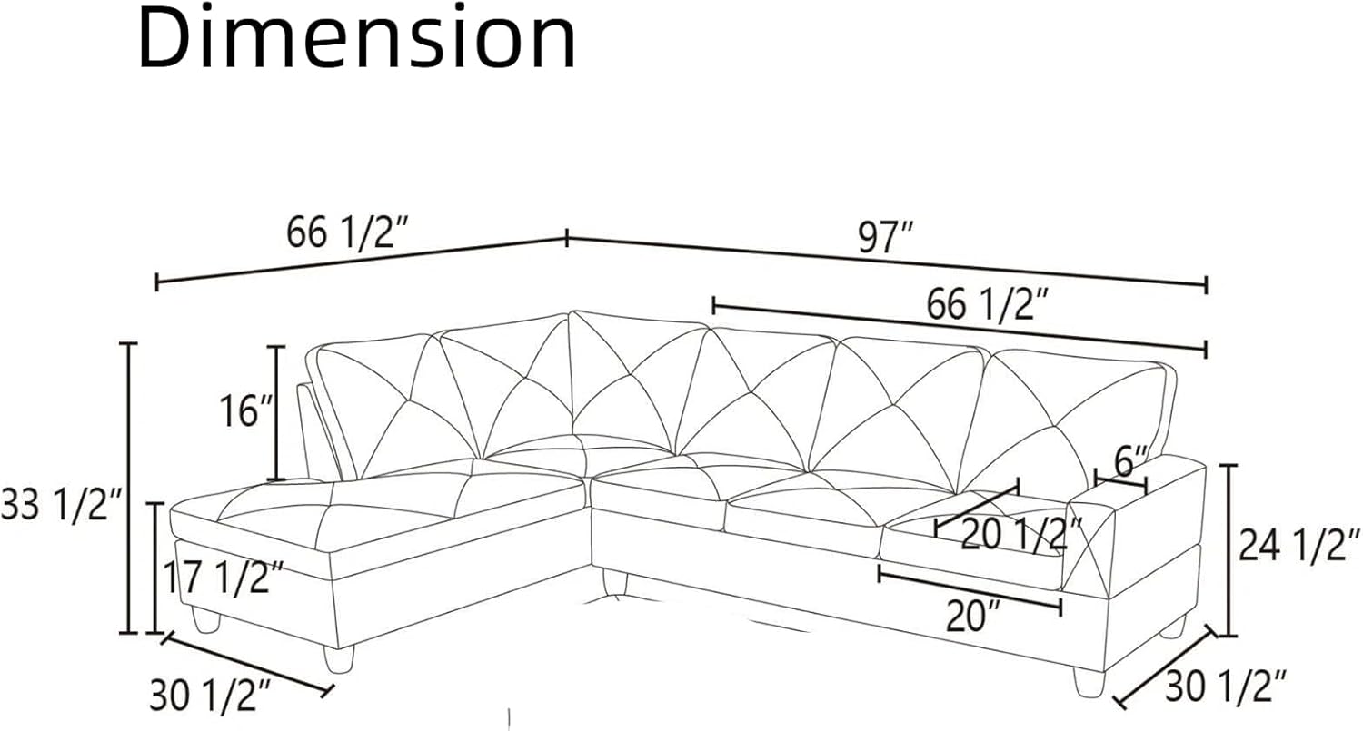 Modern L-Shaped Sectional Sofa, Apartment Sectional Couch with Left Facing Chaise, 3-Piece Living Room Sofa Set, 97 Inch Furniture, Blue