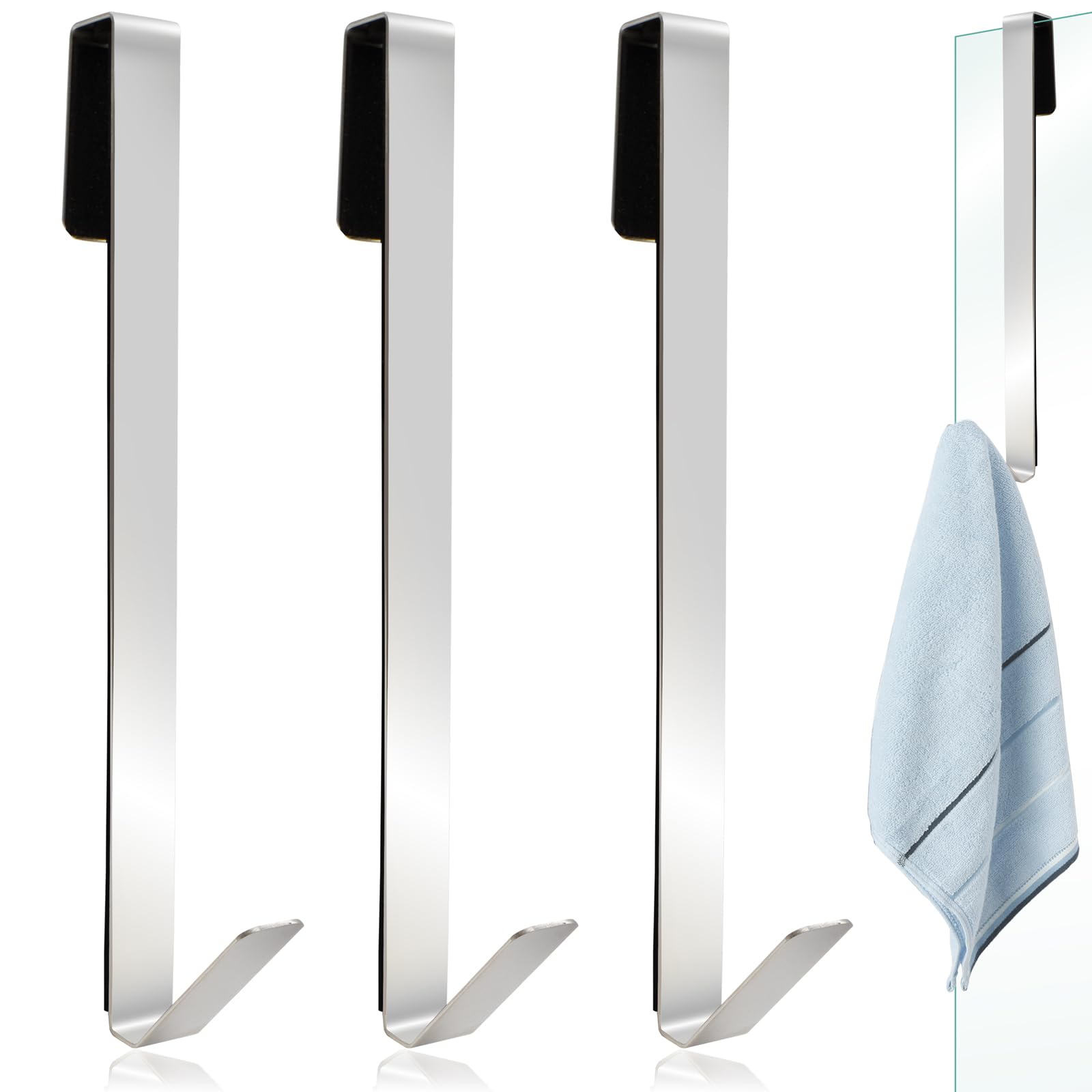 Set di 3 Ganci da Doccia in Acciaio Inox, Ganci per Asciugamani da Bagno,senza Forature, Ganci per Doccia in Vetro con Imbottitura di Protezione, per Doccia in Vetro, Camera da Letto, Cucina