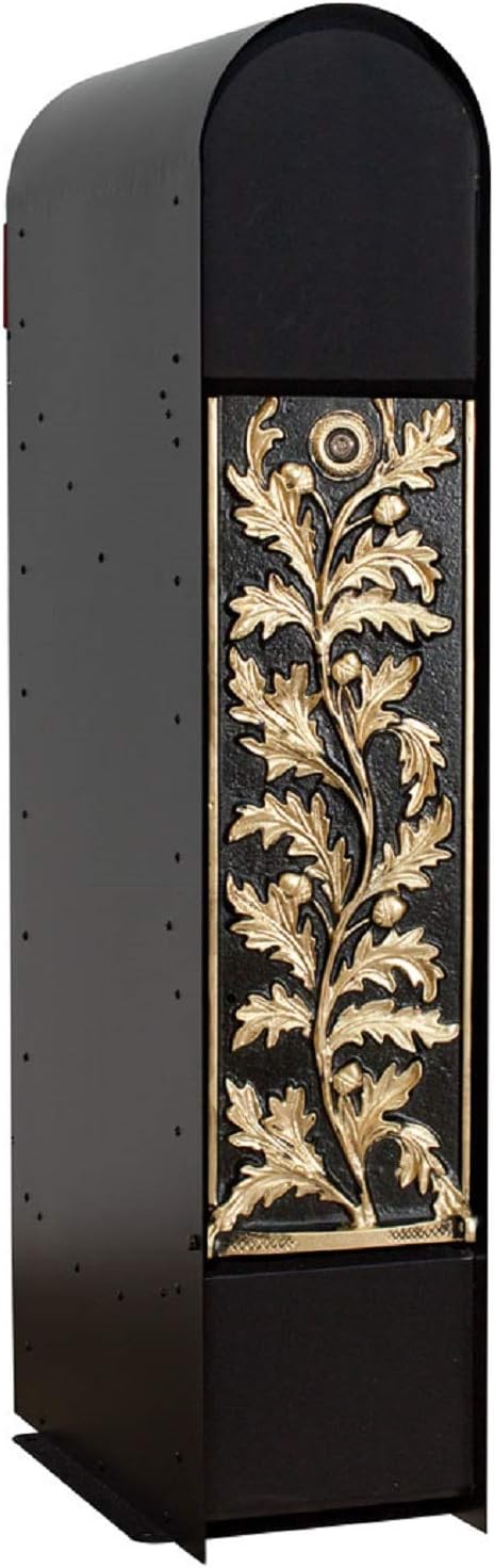 Qualarc MK-150-RO-GLD MailKeeper 150 Column Rose Locking Mailbox with Running Oak Design Front and Rear Retrieval Door, Black with Gold